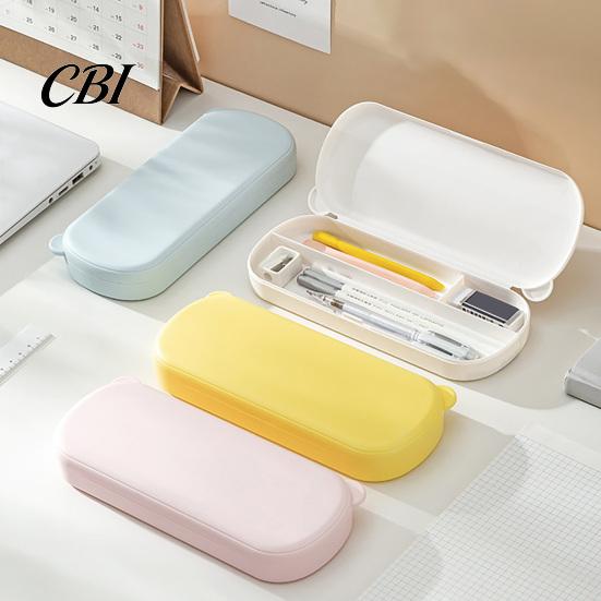 Compartment Pencil Holder Large Capacity Case with Compartments, Macaron Color Plastic Stationery Storage Box Box, Portable Student Pen Bag for School