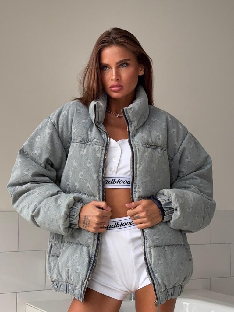 Giacca di Jeans e Cotone Vintage con Stampa Luna Curva, Collo Alto, Stile Streetwear, Calda, da Esterno, Cappotto da Donna, Vestibilità Larga, Autunno Inverno, Nuovo