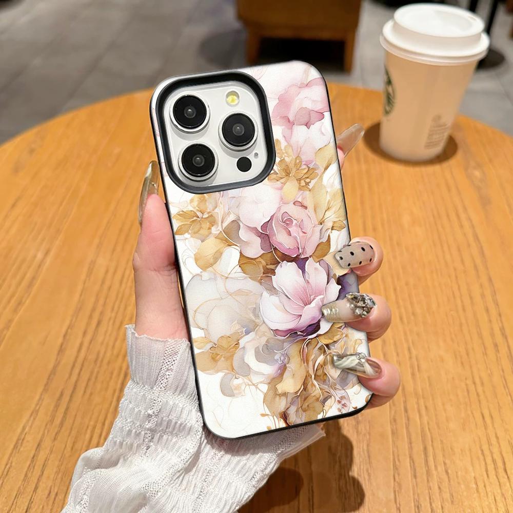 European Flower Pattern Phone Case For Iphone 17 16 Plus 13 Pro Max 11 15 12 14 17E 16E Transparent Full Camera Protection Cover