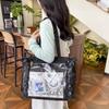 New Y2K Ribbon Bow Japanese Ita Shoulder Bag Cute Girl Transparent Pocket Large Capacity Crossbody Tote Bag DIY Display Handbags