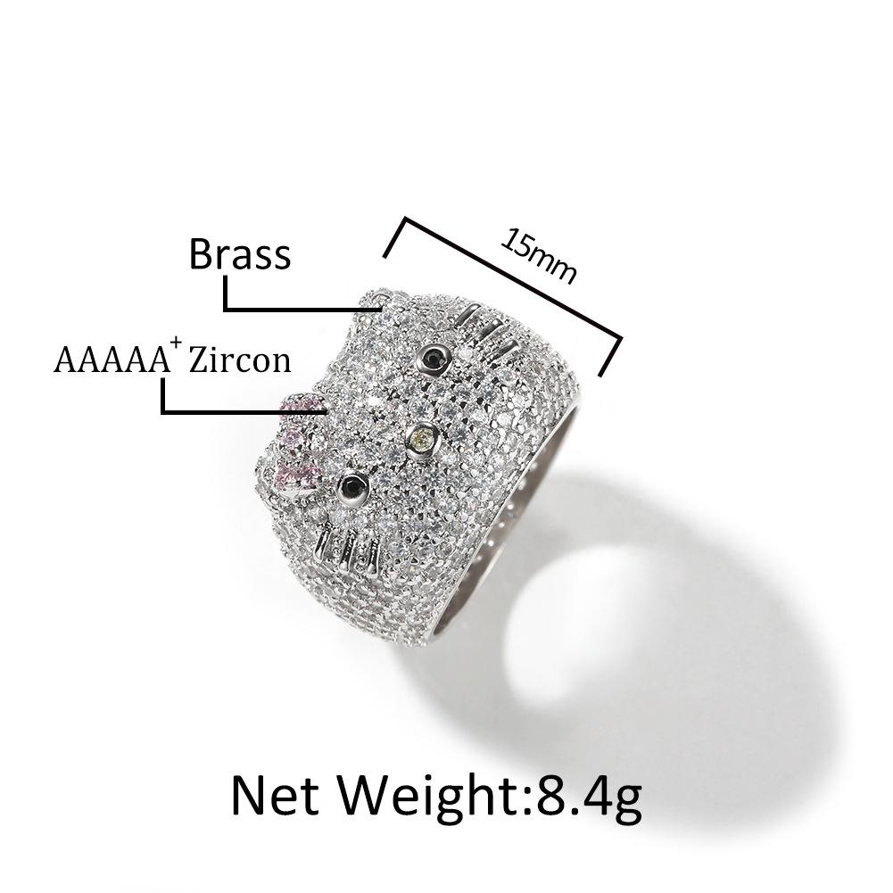 Cute Cartoon Gold Cat Ring Light Luxury High-end Copper Inlaid Zircon Fashion Ring Personalized Jewelry