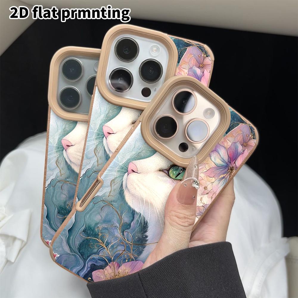 Phone Case: 2D flat lambskin suitable for iPhone 18, 17, 16, 15, 14, 13 Pro protective cases, floral lynx, Christmas and Halloween gifts