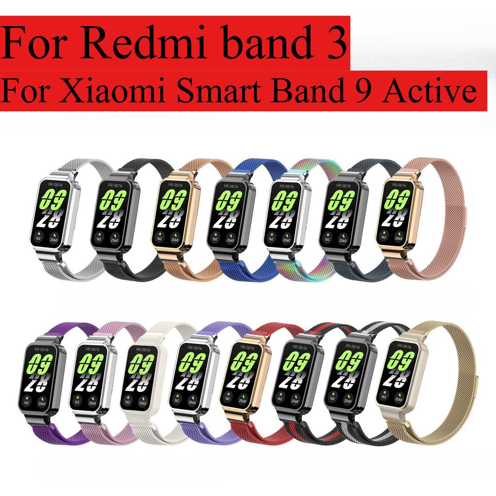 Xiaomi Smart Band 9 Active İçin Milan Kordon Metal Koruyucu Kılıf Tampon Manyetik Halka Bileklik Redmi band 3Watch İçin