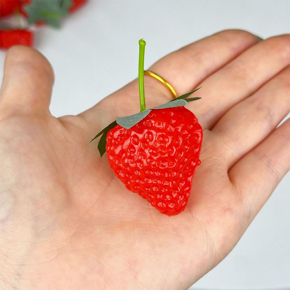 20 Strawberry Food Sample Models with Perfect for Cake Shop and Fruit Shop Displays Stems,