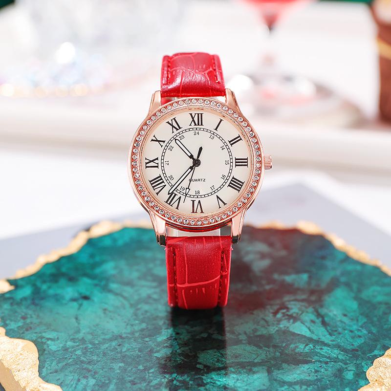 Stylish And Simple Roman Numeral Belt With Diamond Luminous Watch Women'S Quartz Watch