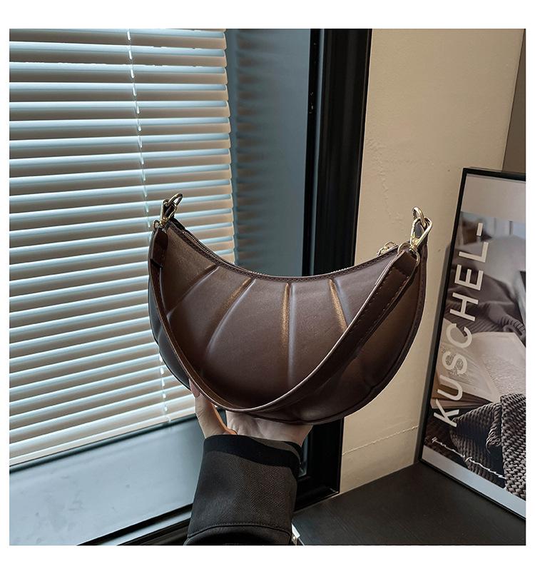 Solid Color Croissant Casual Embossed Shoulder Bag - 2025 Trend Autumn/Winter Fashion