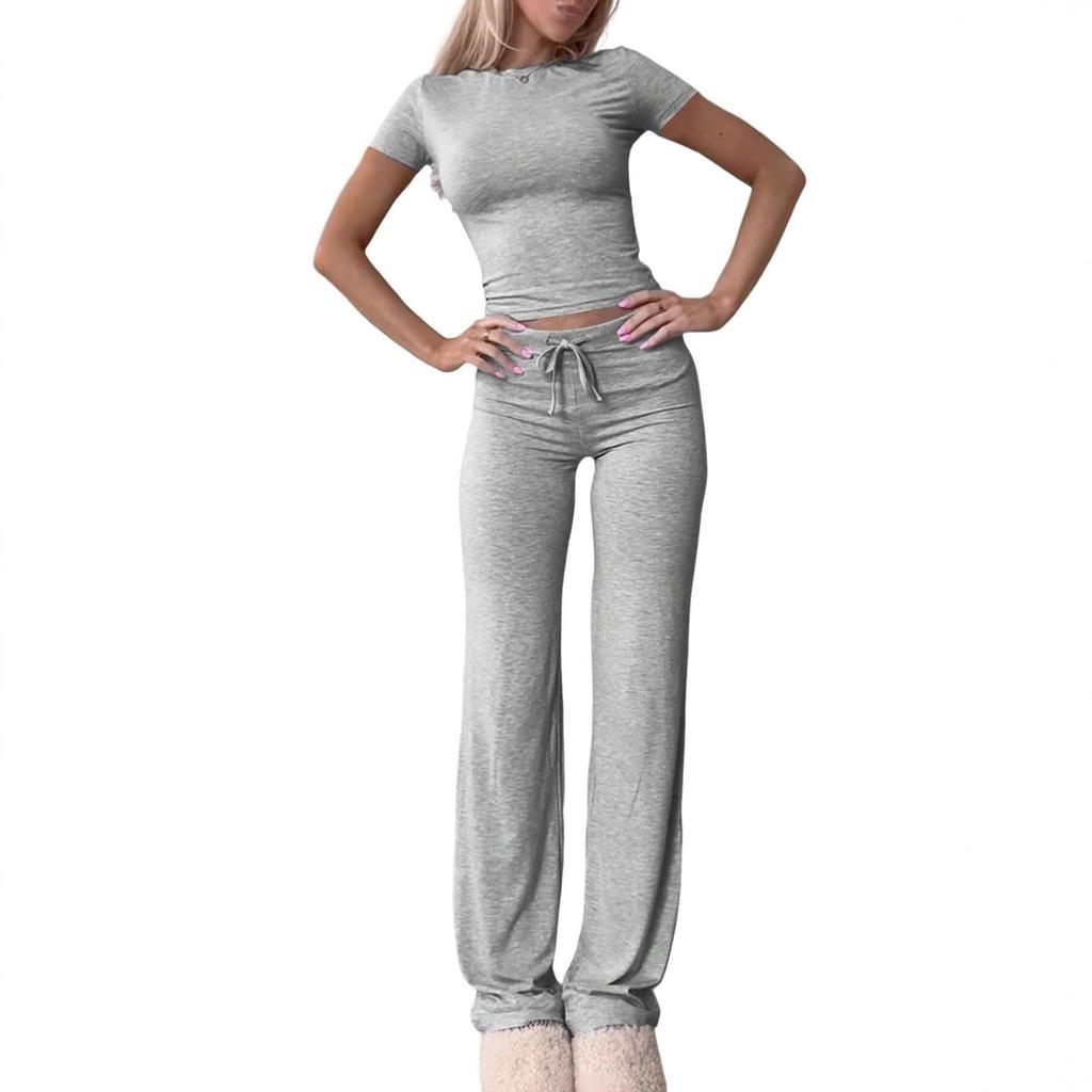 European Cross-border Casual Short-Sleeved Top and Long Pants Activewear Set for Home, Sports, and Yoga.