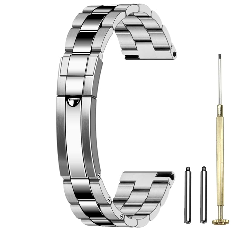 

[Juntan] stainless steel watch band 22 mm tapered metal watch band Strap Solid Screw Silver and Black Bracelet classic diving buckle for men women