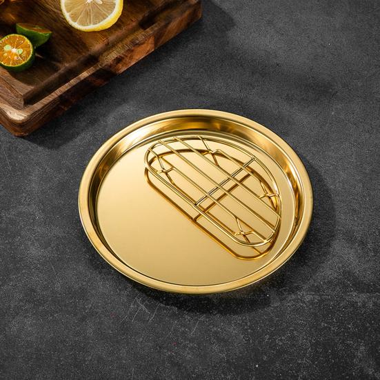 Useful Non-slip Food Storage Golden Color 304 Stainless Steel Snack Plate Dessert Dining Plate for Dining Room Dinner Plate