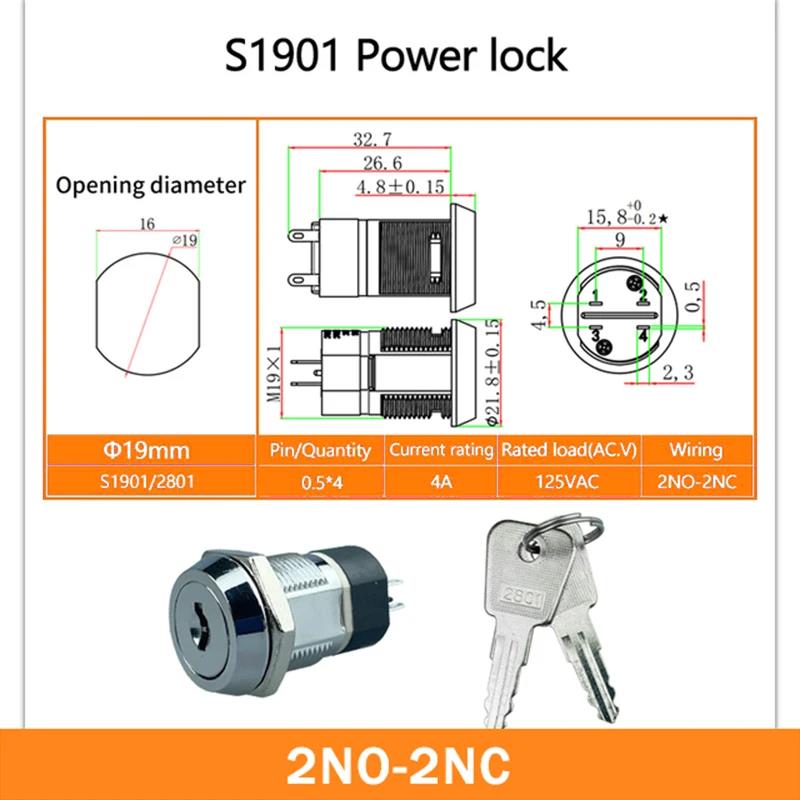 5/10/20Sets 12/16/19mm Zinc Alloy Electronic Key Switch ON OFF Phone Lock Security Power Switch Tubular Terminals 2 Position Switches4