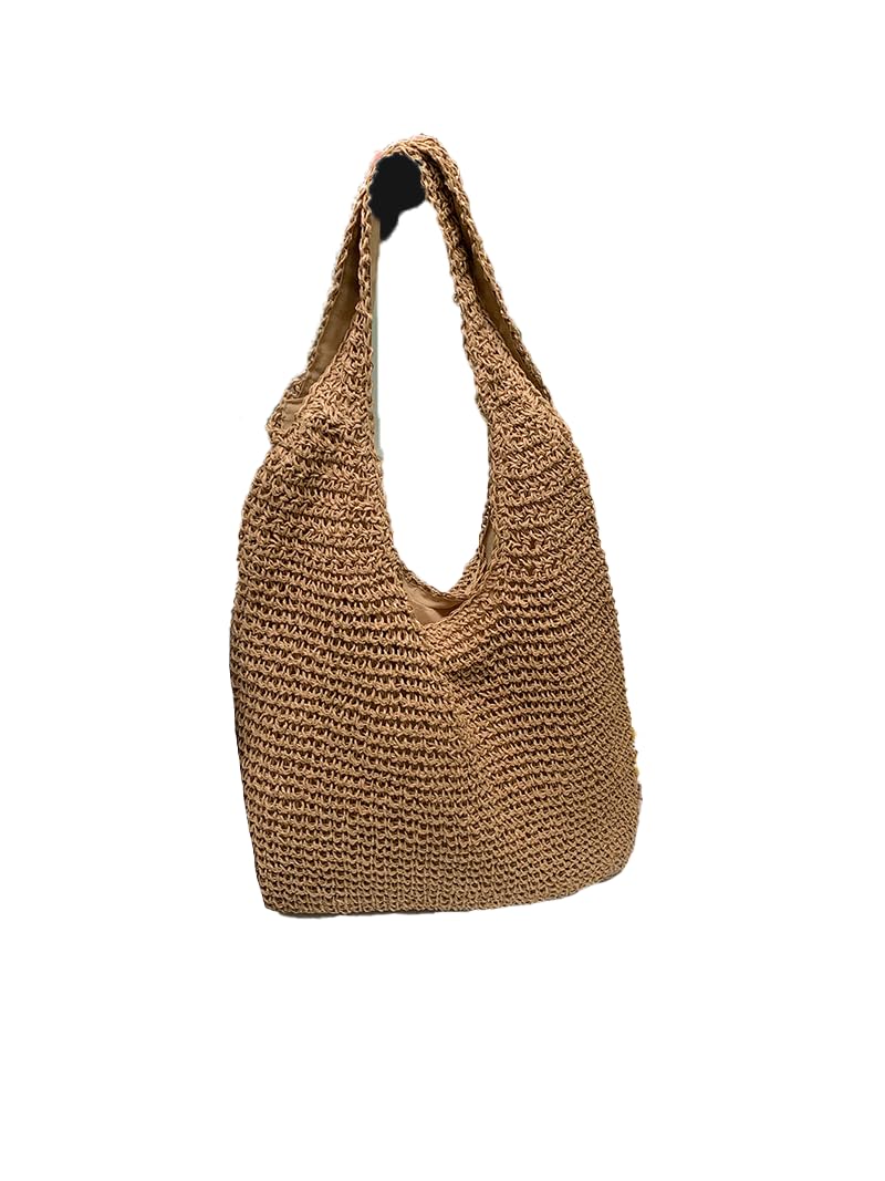 Hand-woven straw hobo shoulder bag with a cool straw feel Camel and beige beige Product Code 5700₽