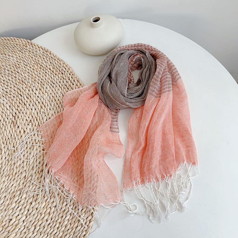 100% Natural Linen Woman Scarf Hijab Shawls Breathable Latticed Colorful Scarves With Tassels