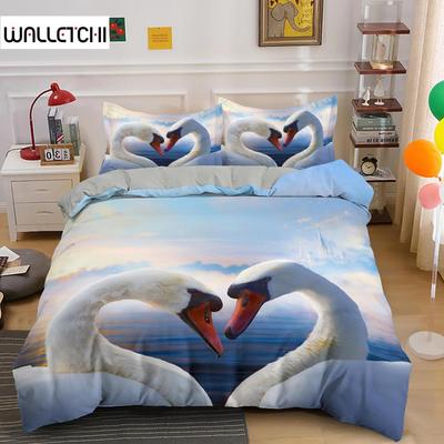Zwaan Dekbedovertrek King Queen Mooi Elegant Wit Dieren Beddengoed Set Kind Tieners Volwassenen Wilde Dieren Meer Zacht Polyester Dekbedovertrek