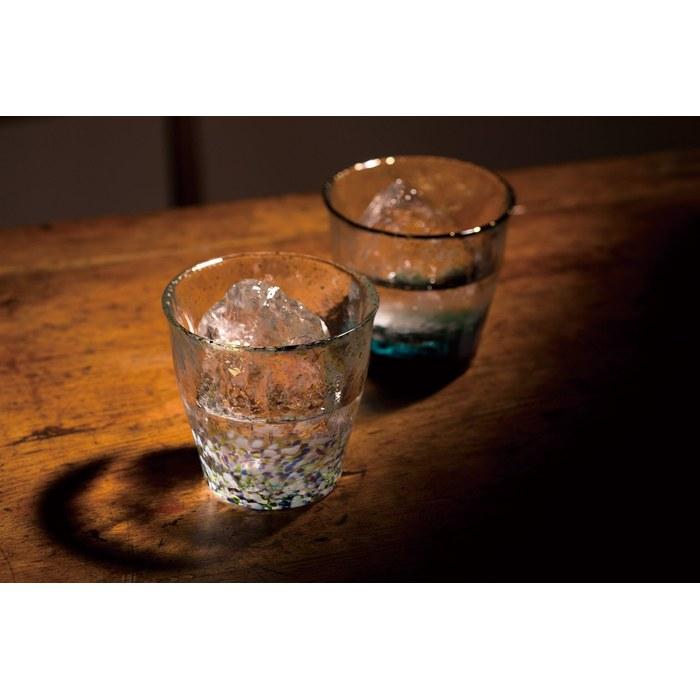 [Aderia] Tsugaru Vidro Hyoka Gold Accent Rocks Glass - Azure 300ml - Made In Japan - Gift Boxed - F71467
