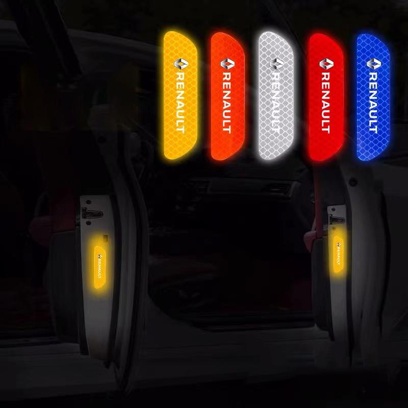4Pcs Car Reflective Sticker Night Safety Warning Sign W Shine Tape for Renault Sport Duster Megane 2 3 Auto Accessories