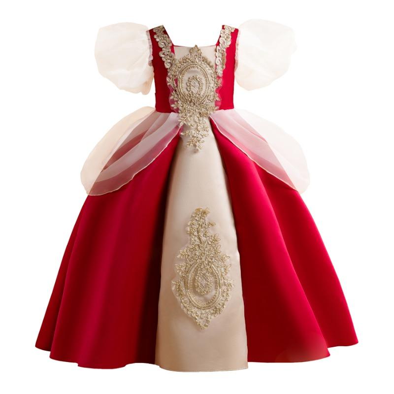 Vintage Royal Puff Sleeve Big Kids Girls Princess Long Formal Dress Gown