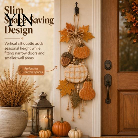 Wiszący na ganek Dekoracja Święta Dziękczynienia, Rustykalny Girlanda dyniowa, Drewniana ozdoba z opcjonalnym ciepłym motywem jesiennym Tabliczka na drzwi, Lampki LED, Jesienna ozdoba na drzwi frontowe w stylu wiejskim
