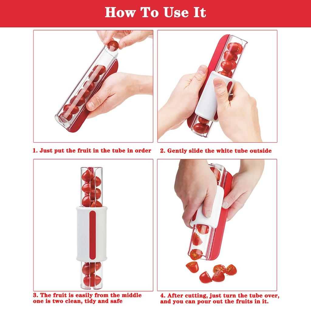 Tomato Grape Cherry Slicer Fruit Vegetable Salad Manual Slicer, Fruit and Vegetable Tool Kitchen Gadget, Progressive Zip Slicer