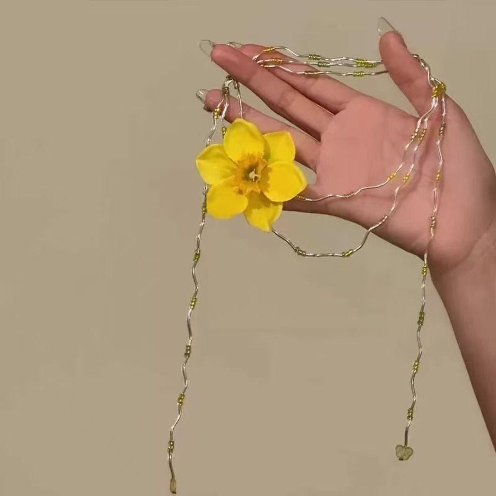 Contrasting Color Collarbone Chain High-end Women's Necklace Elegant Beaded Flower Necklace  Women