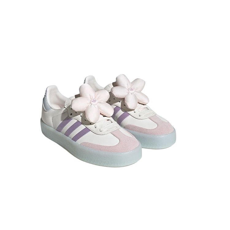 Adidas Originals Samba Leather Synthetic Comfortable Thin Sole Shock Absorption Low Top Skate Shoes Women Sneakers White Light-Purple JR3335