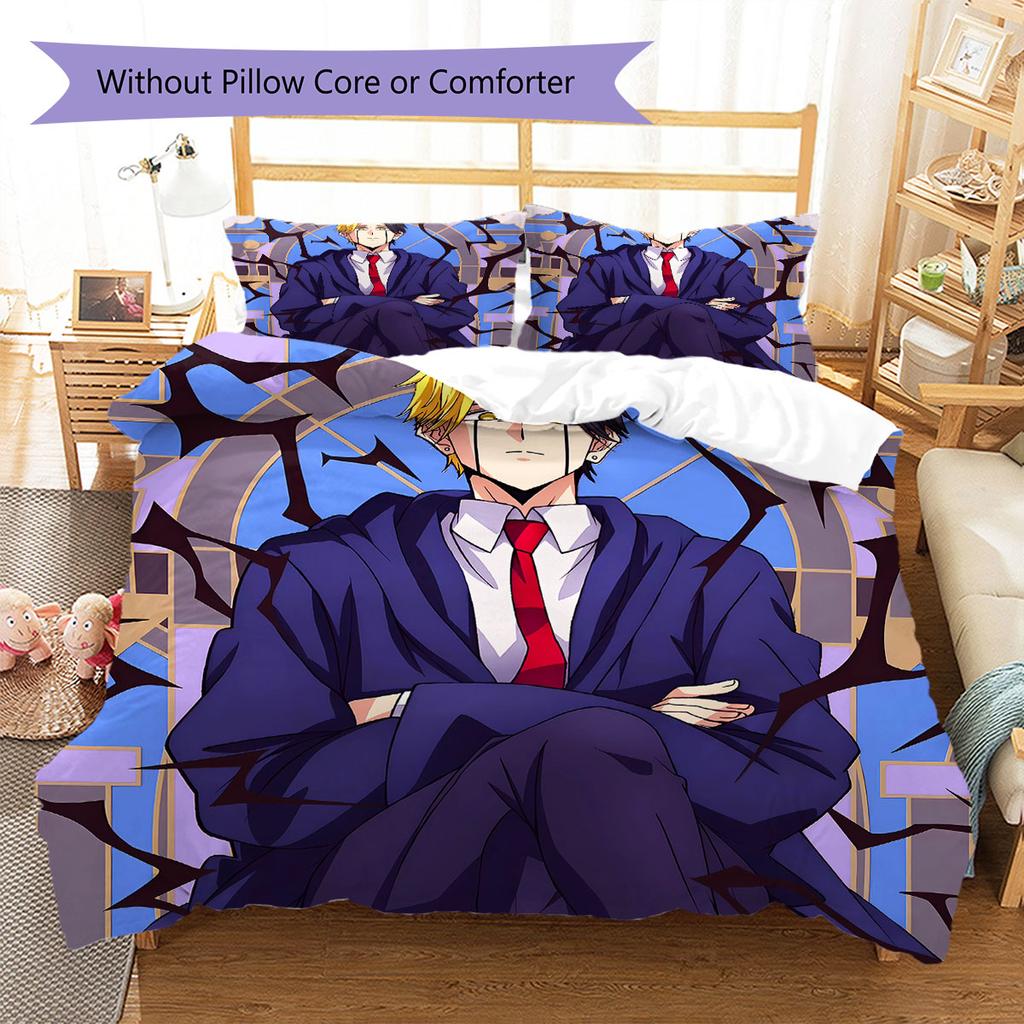 Mashle Pattern Bedding Quilt Set Quilt Cover Pillowcase Home Decoration Birthday Gift (1 * duvet cover + 2 * pillowcase, without core)