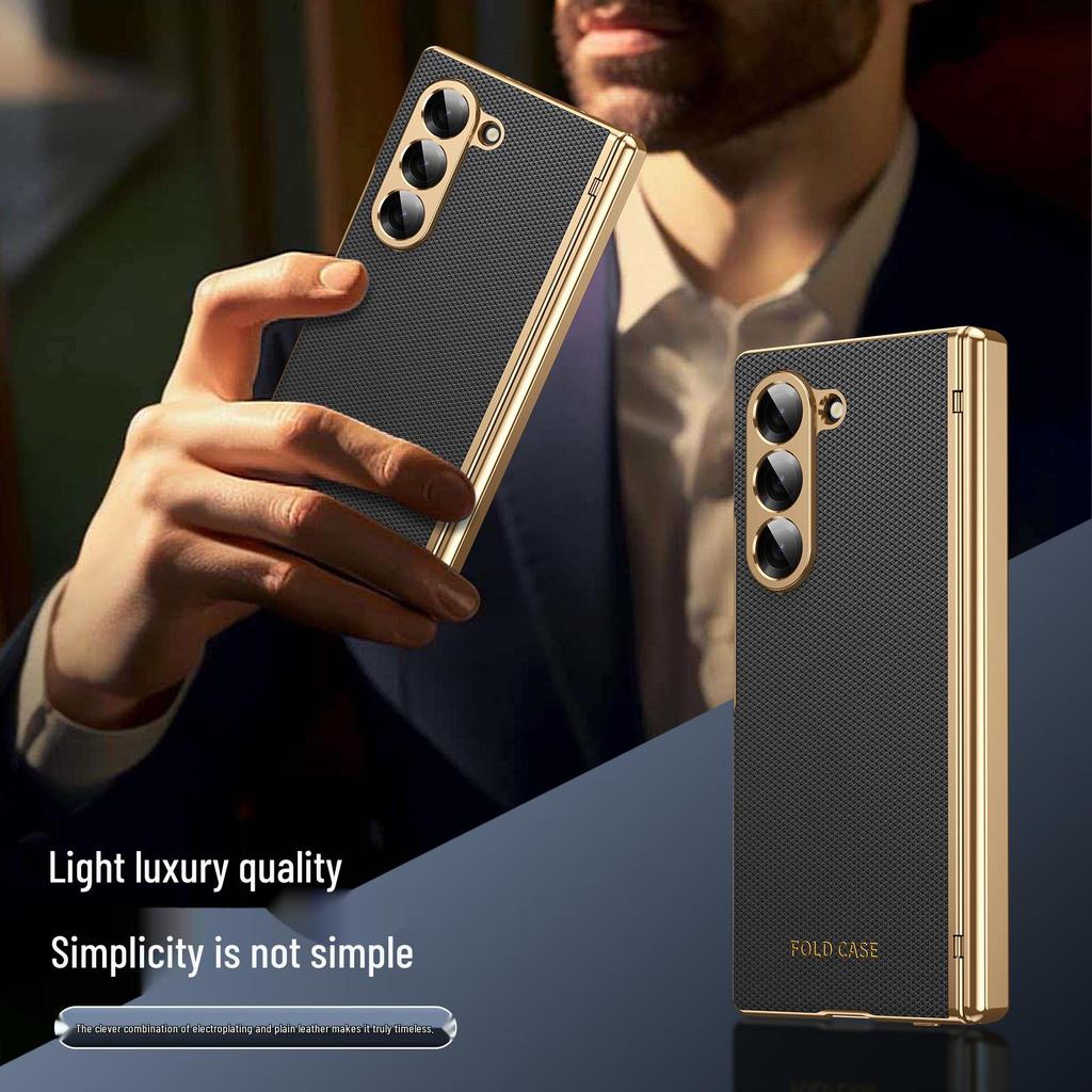Samsung Z Fold7 Hülle: Galvanisiertes Leder mit Diamantmuster und vollständiger Scharnierabdeckung für Fold6/5