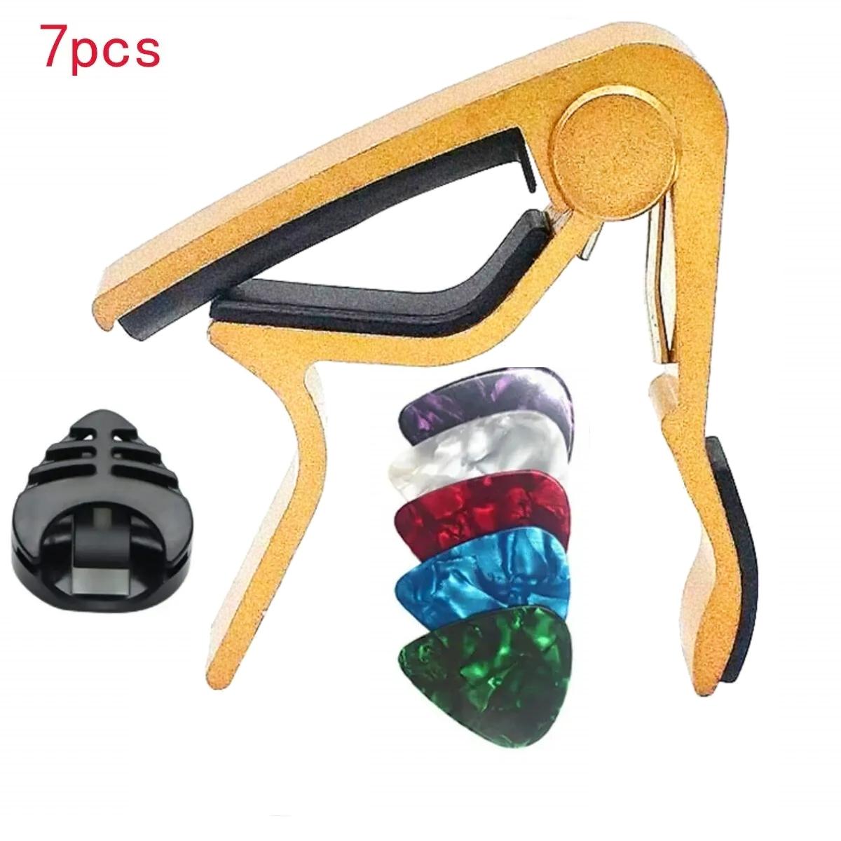 

7pcs Guitar Capo for Acoustic And Electric Guitars With 5 Picks for Free And 1 Holder,Black; Silver