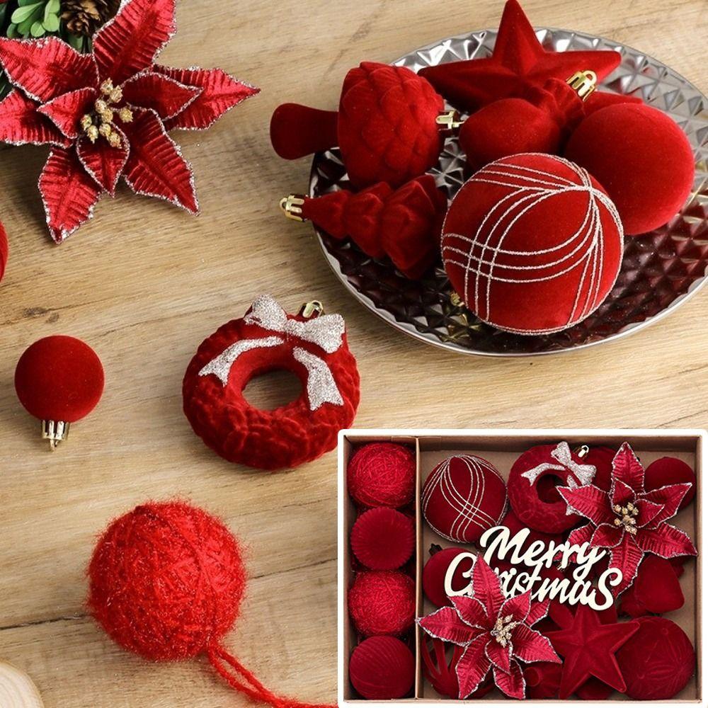 38PCS European-style Flocked Christmas Balls Pendant Xmas Tree Hanging Pendant  Wedding Party