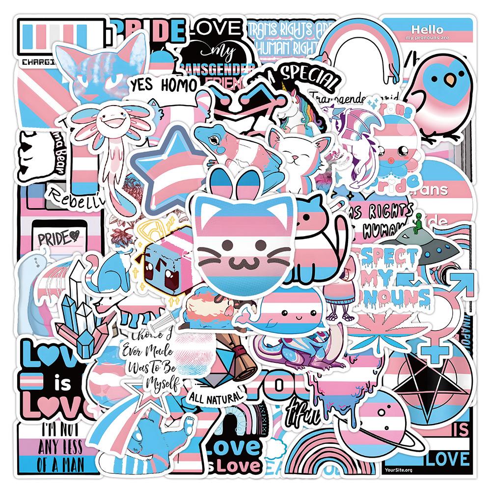 60pcs Cute LGBT Transgender Pride Stickers Car Notebook Laptop Skateboard Guitar Fridge Cartoon DIY Vinyl Decal Sticker