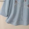 ZANZEA Women Embroidery Print Casual Round Neck Long Sleeve Blouse