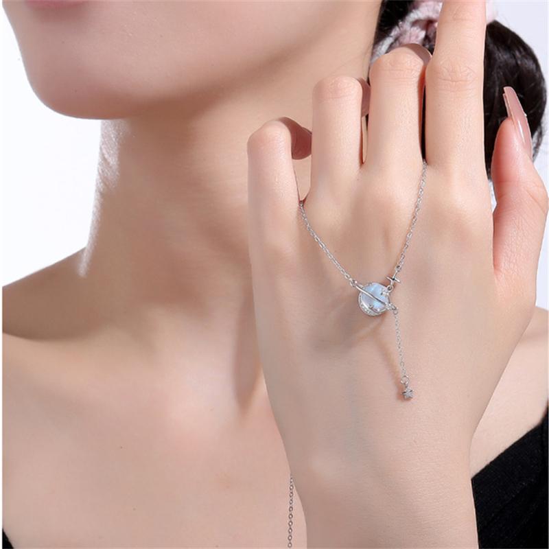 BLINGBAY Women's Pendant Necklace New Planet Exquisite Necklace Jewelry High-Grade Autumn/Winter Silver Tassel Collar Bone Chain Modern Jewelry Gift