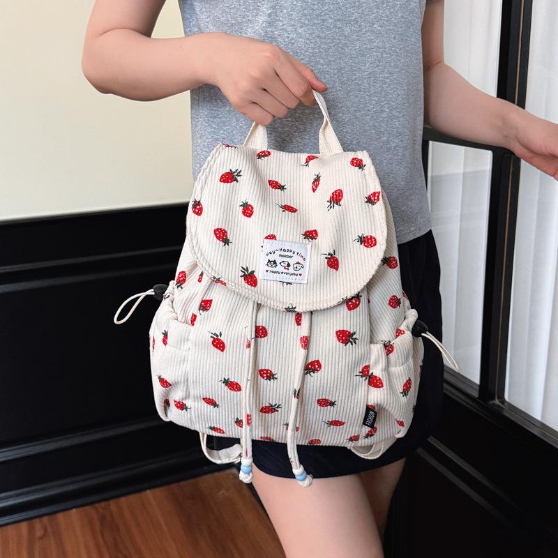 Mochila escolar estilo ins coreano de pana para mujer con estampado dulce mochila pequeña para estudiante mochila casual con cordón para ir al trabajo