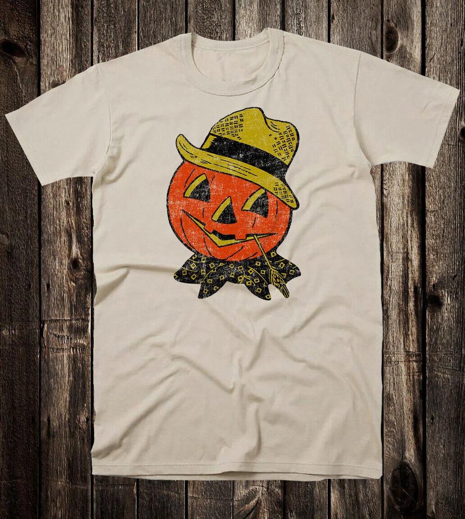 Retro Vintage Style Halloween tee T Shirt Jacko O Lantern Scarecrow