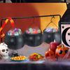 3 Pcs Witches Cauldron Serving Bowls On Rack Halloween Party Decorations Hanging Black Cauldron Bowls for Kitchen