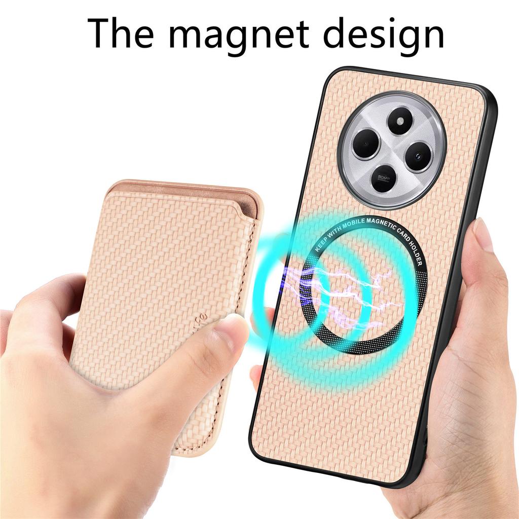 Phone Case For Xiaomi Redmi 14C 4G/14R 5G/Poco C75 4G Carbon Fiber Leather Back Cover with Detachable Card Bag