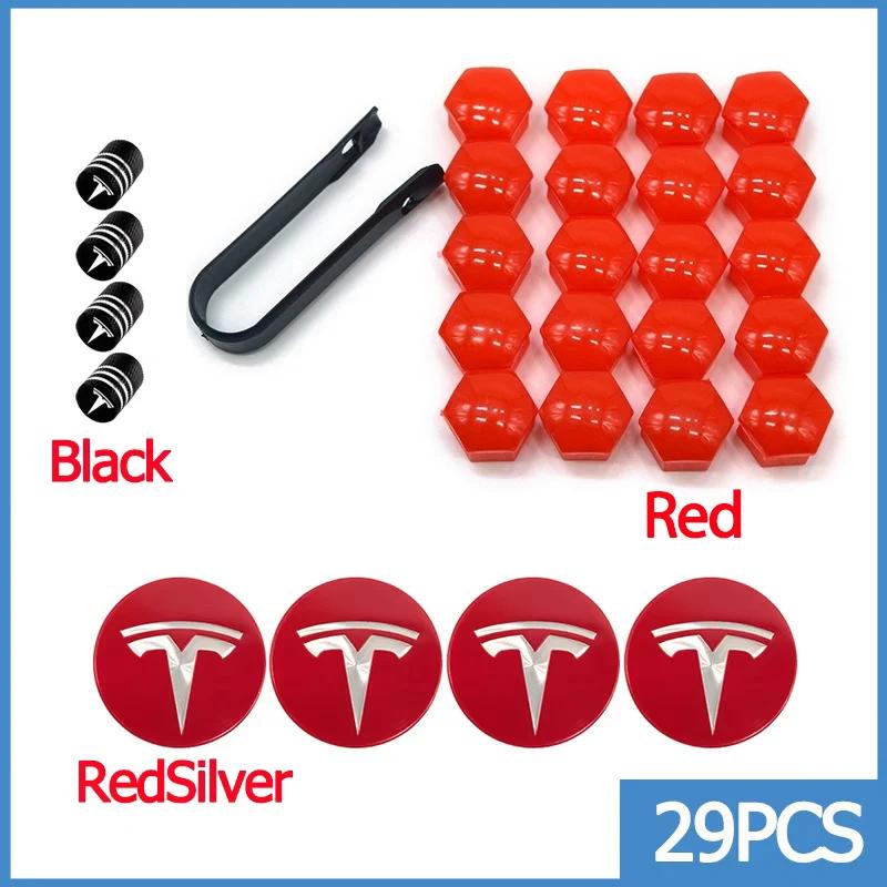 

29pcs 56mm Car Wheel Center Hub Caps Valve Cap for Tesla Model 3 Y X S Tire Lug Nut Protective Covers Exterior Decoration 29pcs