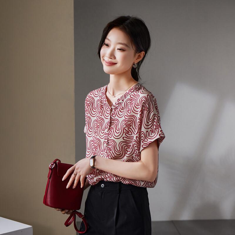SOFSIL Women's Silk Printed Round Neck Blouse