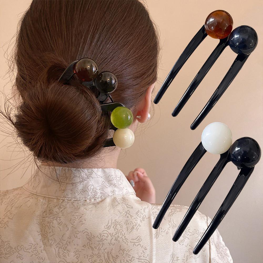 French Twist Pearl Beads Hair Stick Hair Clip Acetate U-Shaped Hair Fork Hairpin Tortoise Women Hair Bun Comb Hair Accessories