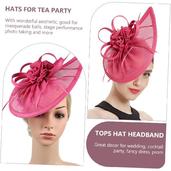 BESPORTBLE Bridal Tops Hat Fascinator with Mesh Veil Rose Red Women’s Wedding Tea Party Headpiece Special Occasion Accessory