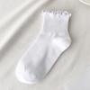 5 Pairs Japanese Style Women Student Crew Socks Solid Color Casual Fashion Frilly Ruffle Trim Short Tube Ankle Socks