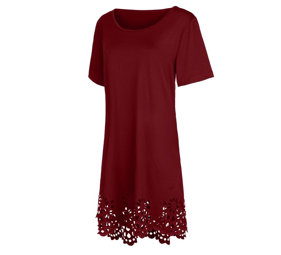 

Плюс Размер Женщин Круглый Вырез Полый Повседневный А-силуэт Юбка Платье 4XL бордовый