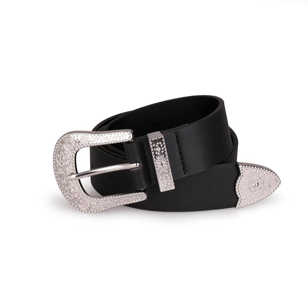 Women's Carved Wide Leather Belt for All Seasons