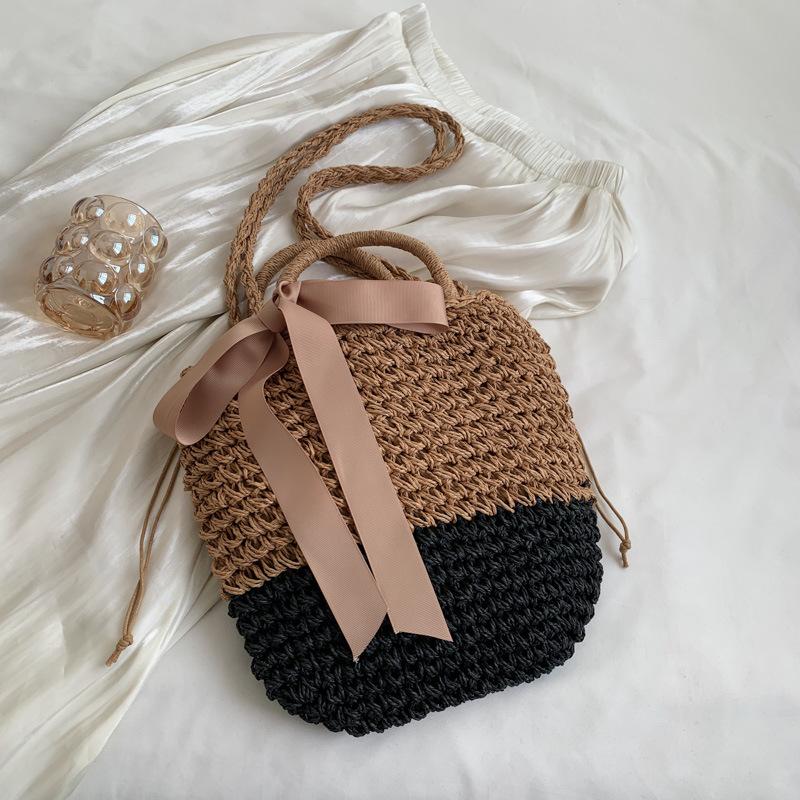 Yogodlns летняя соломенная женская сумка через плечо с бантом и декором — фото 21