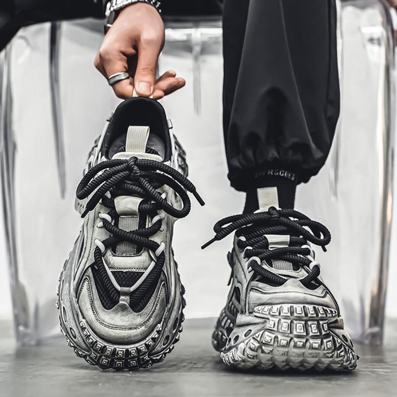 Putian Men's Trendy Summer Breathable Height-Enhancing Dad Shoes with Tire Sole