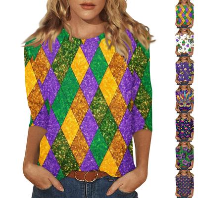 Women's Fashion Casual Three-quarter Sleeve Valentine's Day Printed Round Neck Top