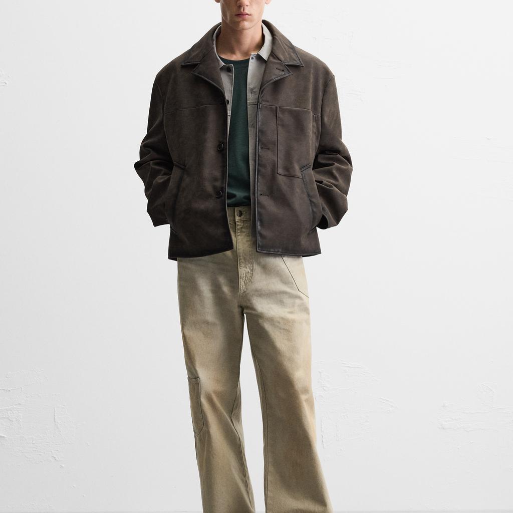 ZARA Leather Jacket Men's Brown 05854653-35