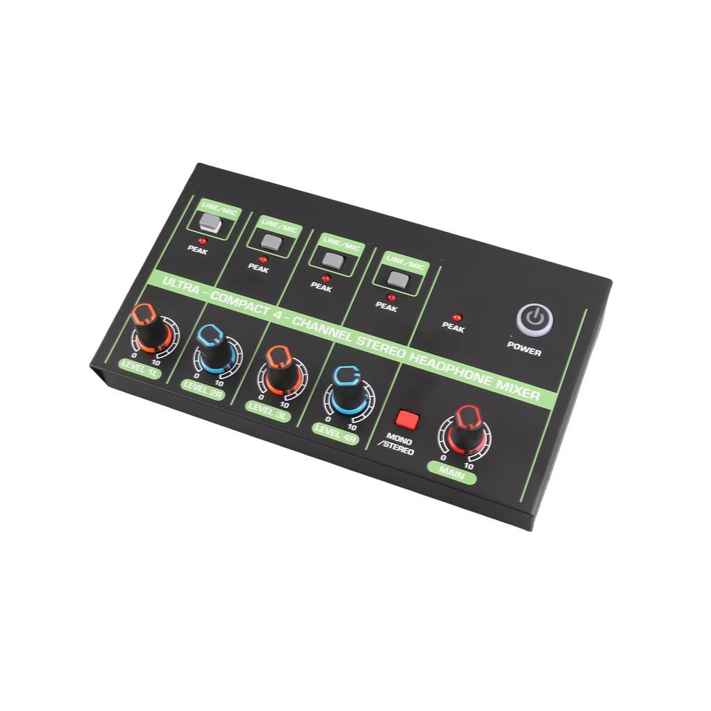 4 Channel Audio Mixer Microphone Low Noise Mono Stereo Line Mixer LINE MIC Mode Switching for Wired Microphones