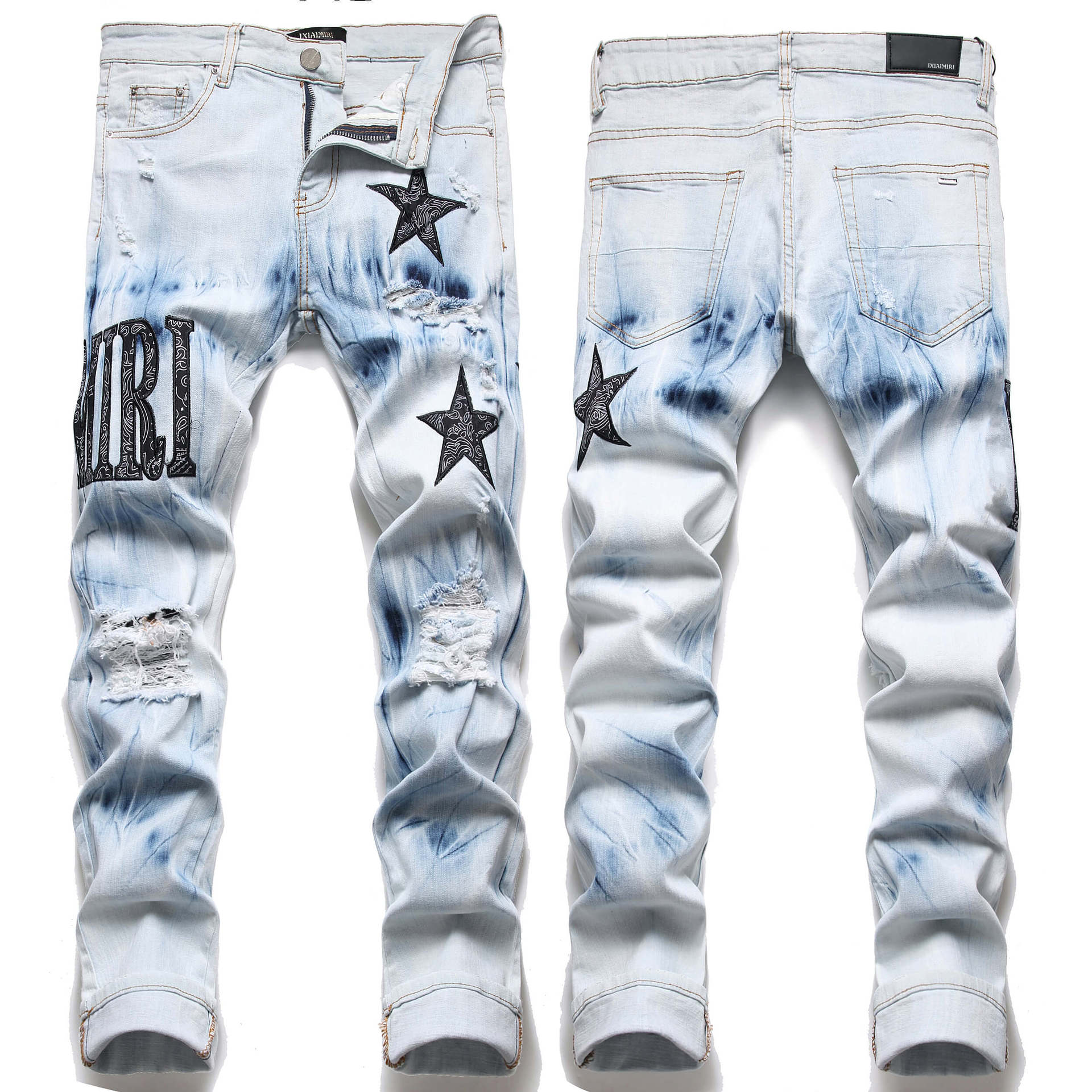 

Streetwear Slim-fit Denim Jeans Blue Distressed Slim-fit Hip Stretch Four Seasons Elastic Cropped Jeans For Men 3091 31 світло-синій колір