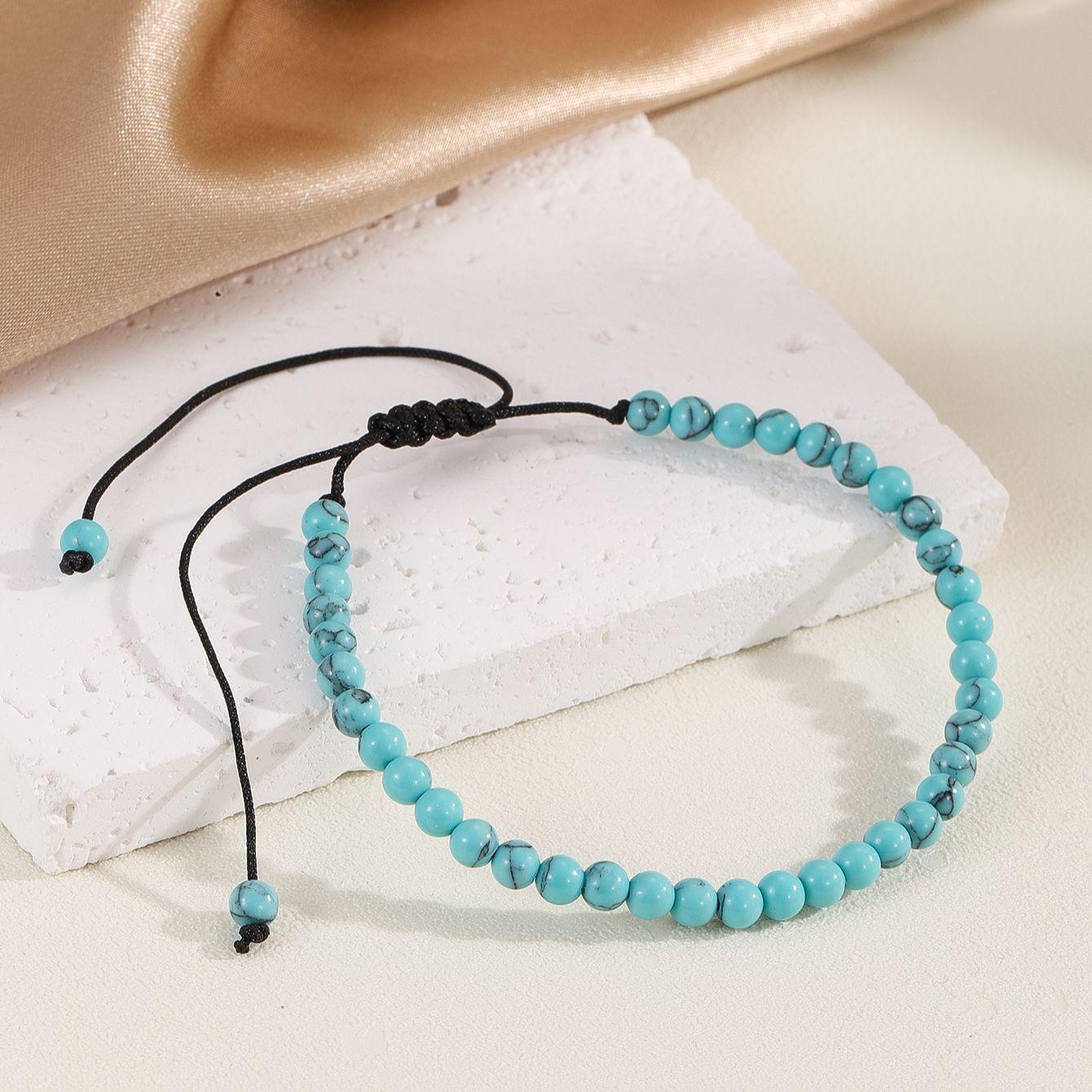 4mm Mini Energy Gemstone Bracelets Natural Stone Beaded Strand Light blue turquoise Bracelet 17cm