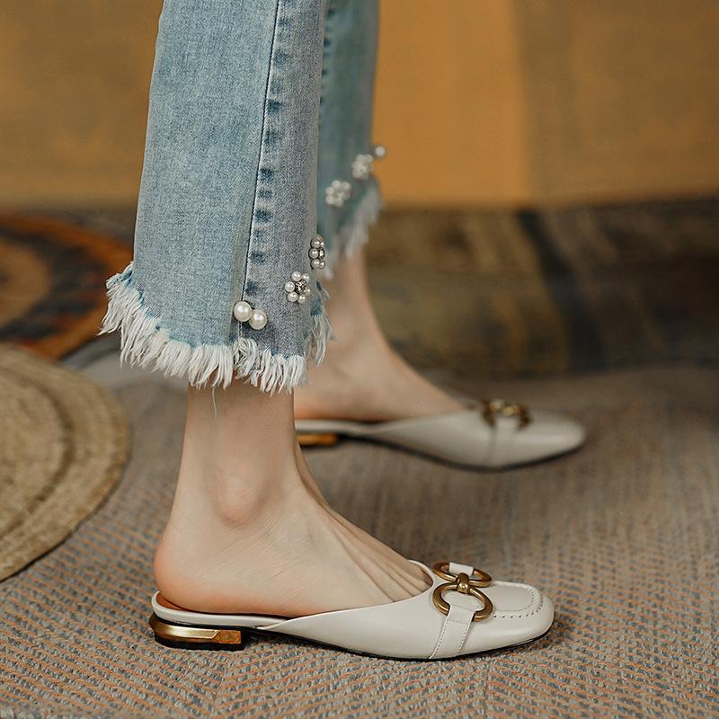 Fashion Sandals Outside Shoes for Women Low Heel Slides Mules Woman Slippers Cheap Liquidation Elegant and Fashionable Original Pvc Chic